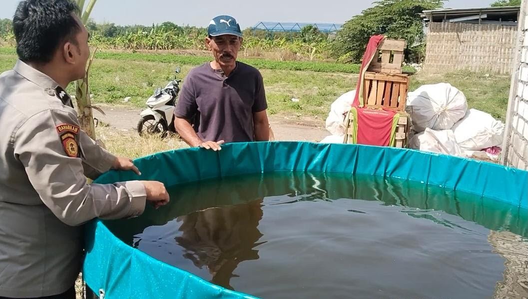 Mendukung Program Swasembada Pangan, Polsek Benjeng Lakukan Pengecekan Budidaya Ikan Lele di Bulurejo