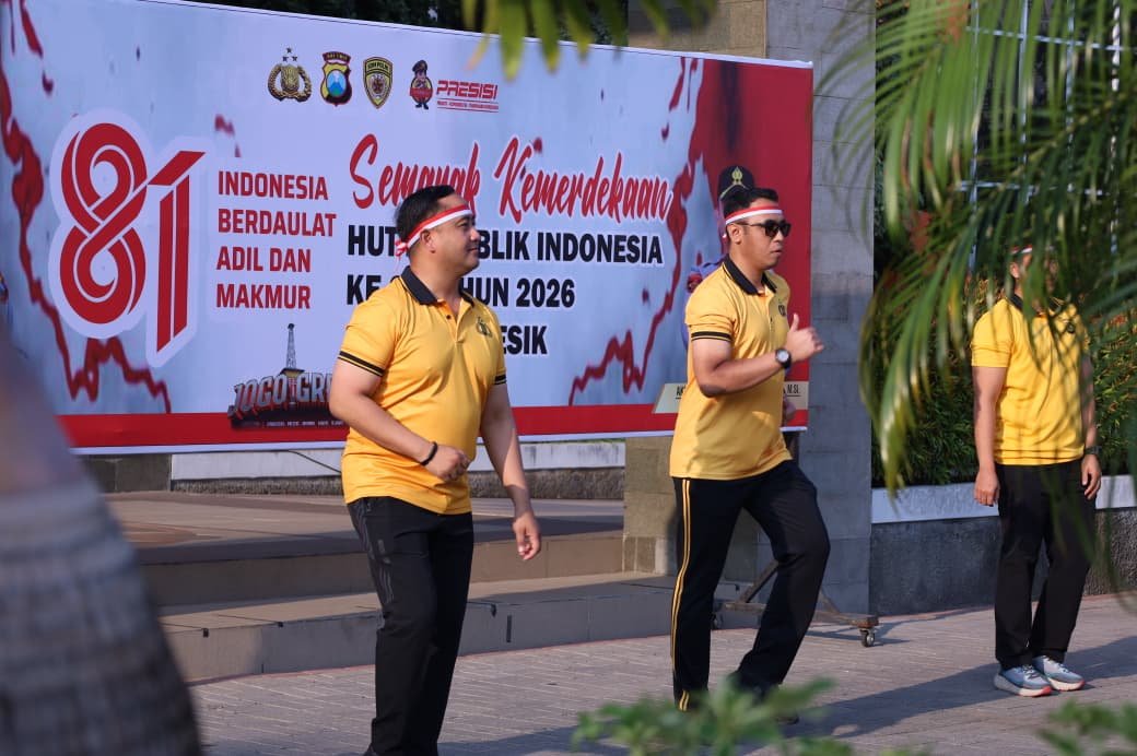Semarak HUT RI ke-81, Polres Gresik Gelar Olahraga Bersama dan Lomba Tradisional Penuh Keakraban